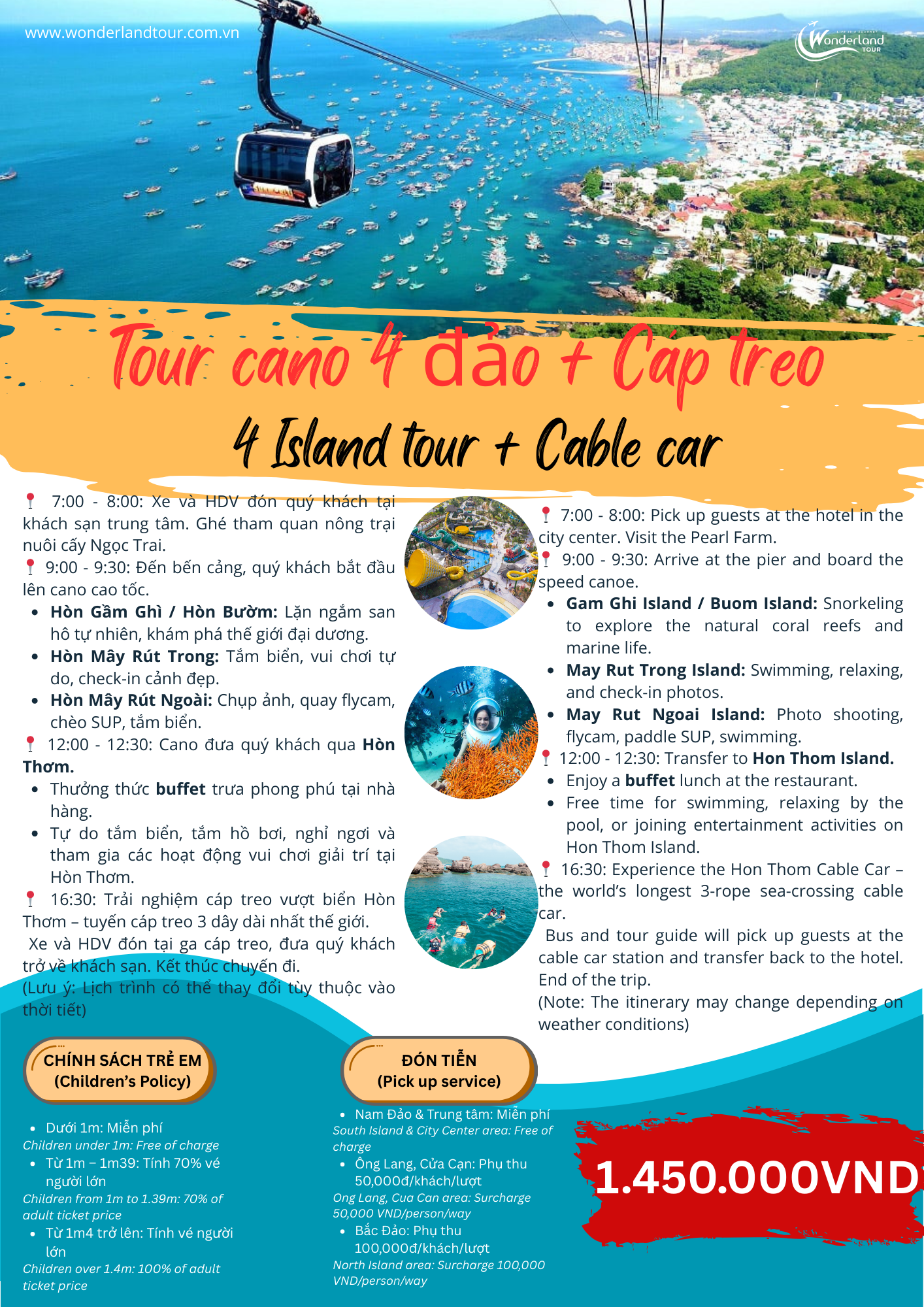 Tour 4 đảo + Cáp treo